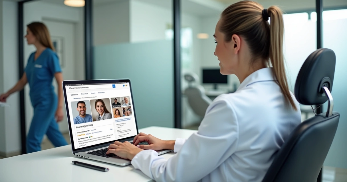 Dentista preenchendo ficha no Google Meu Negócio 