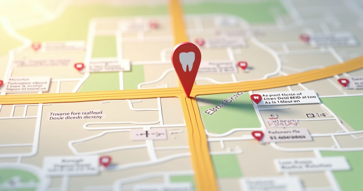 Captura de tela com clínica odontológica em destaque no Google Maps e várias avaliações positivas 