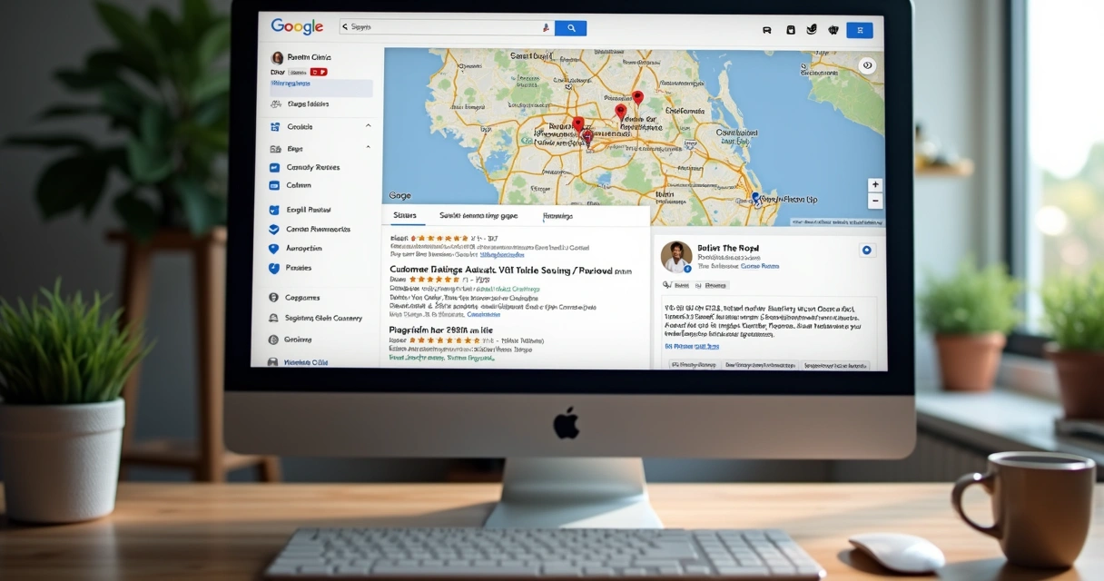 Ficha de clínica odontológica no topo do Google Maps com várias avaliações positivas 