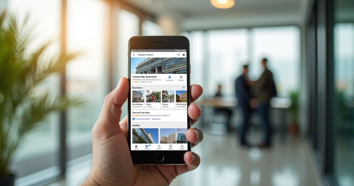 Perfil do Google Meu Negócio de escritório contábil mostrado em smartphone 