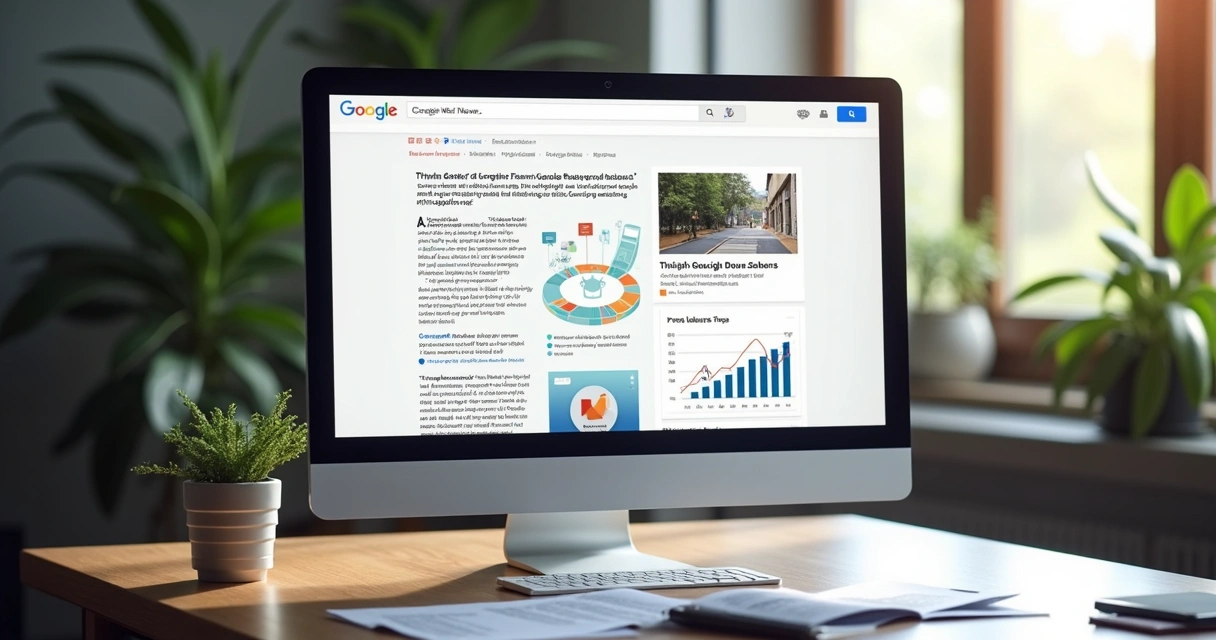 Tela de computador com Google Notícias aberto mostrando notícias de empresas 