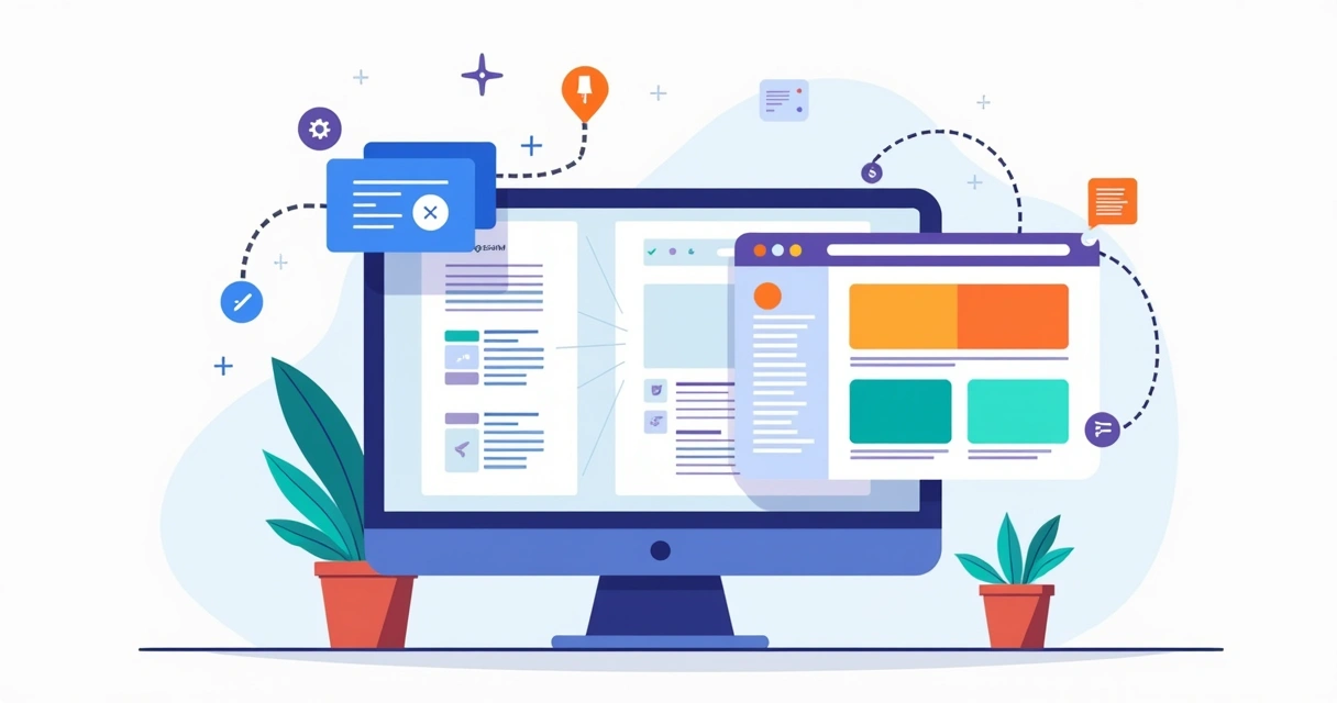 Ilustração de painel do Google Tag Manager sendo conectado ao construtor de páginas do GreatPages 