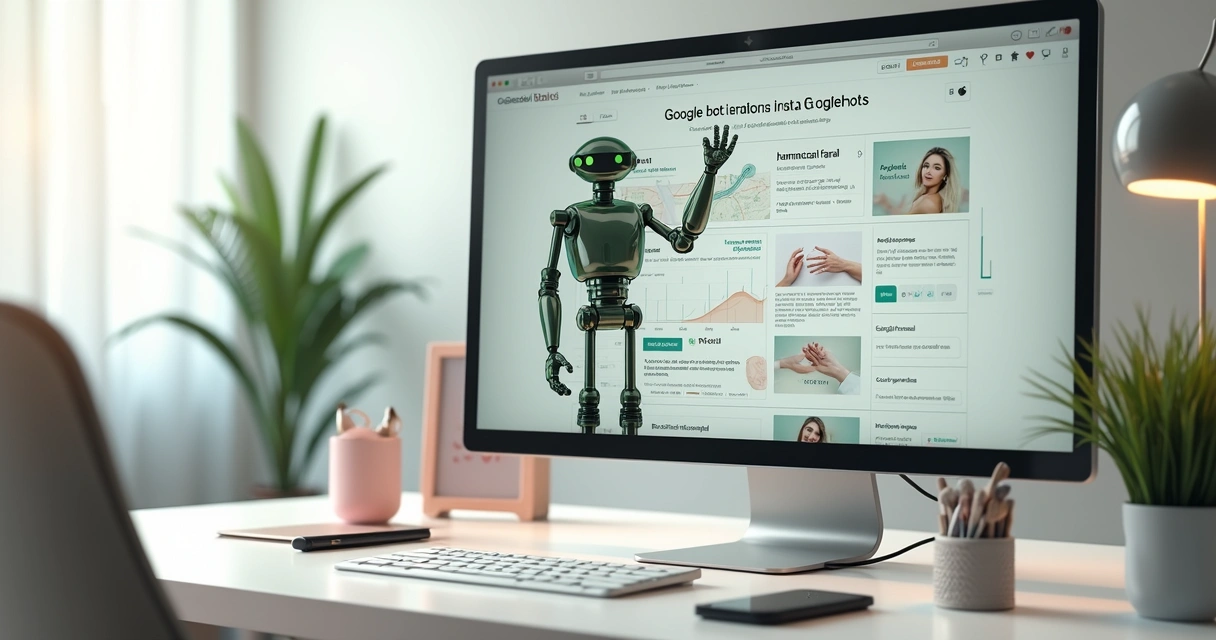 Googlebot analisando site de clínica de estética em tela de computador 