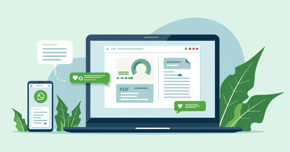 Tela mostrando geração de catálogo em PDF e envio pelo WhatsApp 