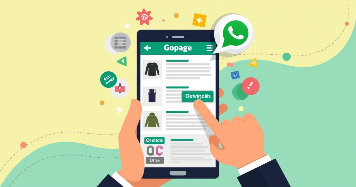 Tela de catálogo digital Gopage com botão de WhatsApp visível 