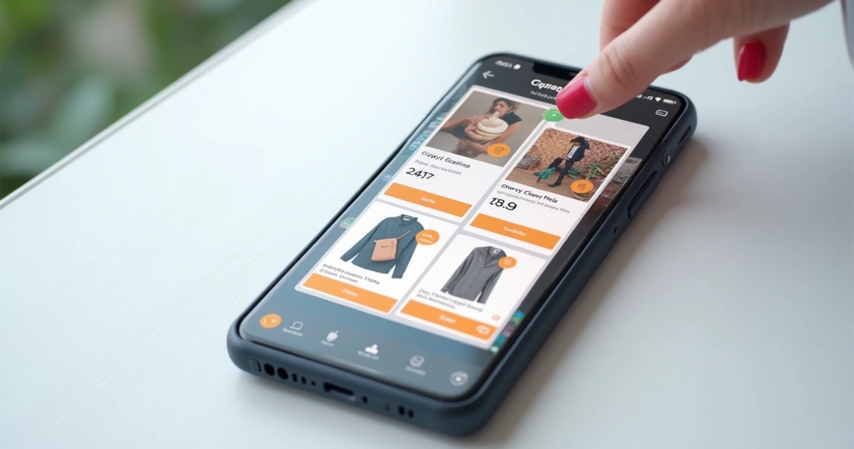 Celular mostrando a tela do app Gopage com catálogo digital sendo criado 