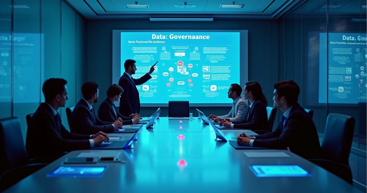Equipe em reunião de governança de dados