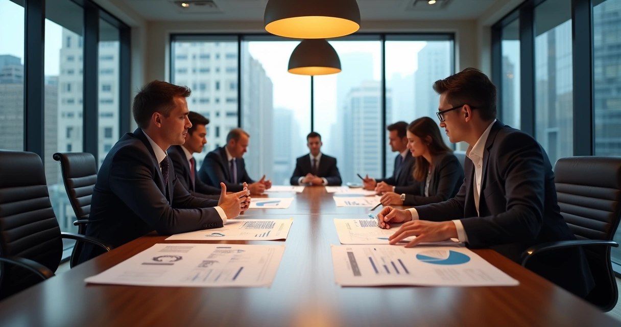 Reunião formal discutindo governança e compliance no condomínio