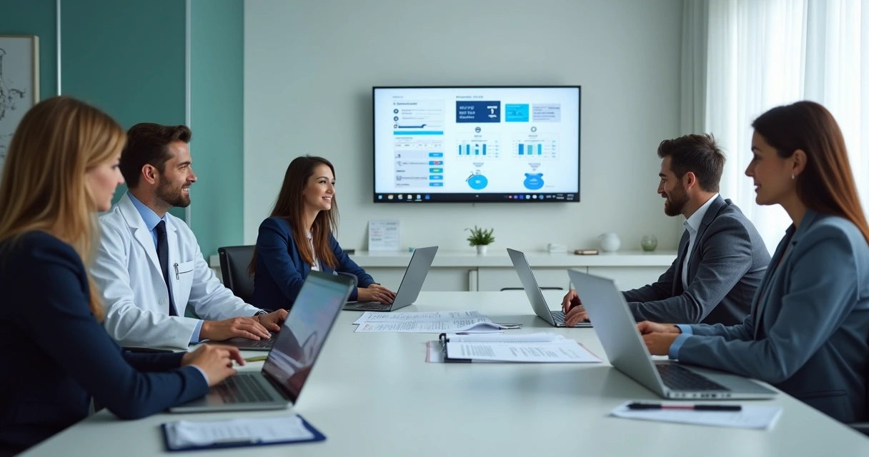 Equipe de clínica revisando políticas de privacidade e segurança 
