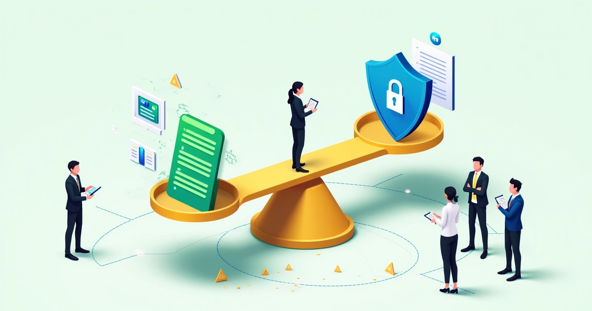 Ilustração de balança pesando IA e governança de dados em ambiente corporativo 