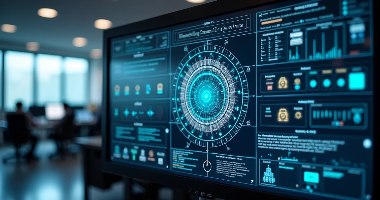 Painel detalhado mostrando governança de dados na IA