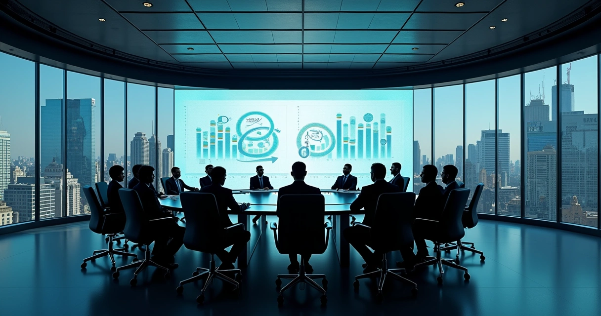 Sala com reunião de comitê de governança empresarial 