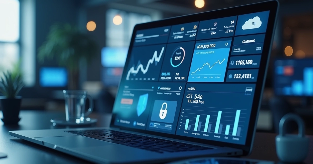 Dashboard de finanças mostrando alertas de segurança em ambiente de nuvem. 