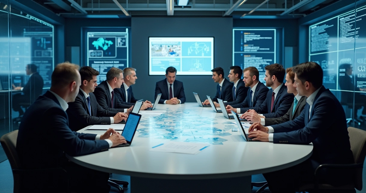 Reunião de governança sobre inteligência artificial em empresa 