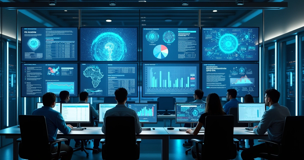 Ambiente de supervisão de dados e IA com painéis de governança tecnológica