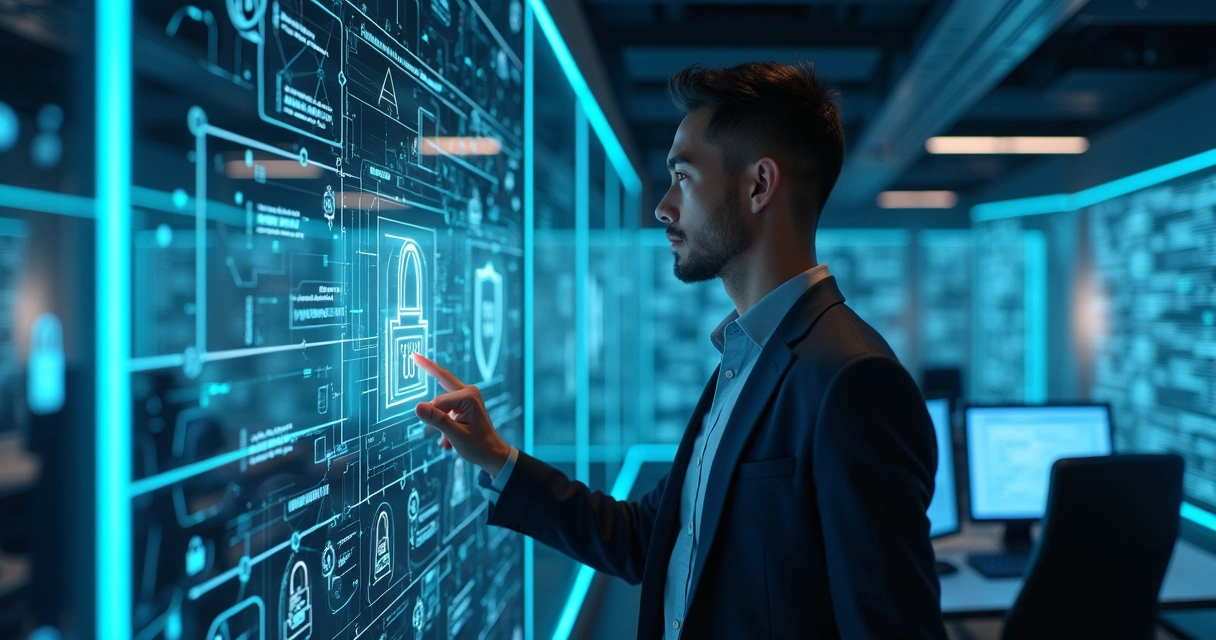 Gestor aplicando políticas de governança e segurança em painéis digitais 