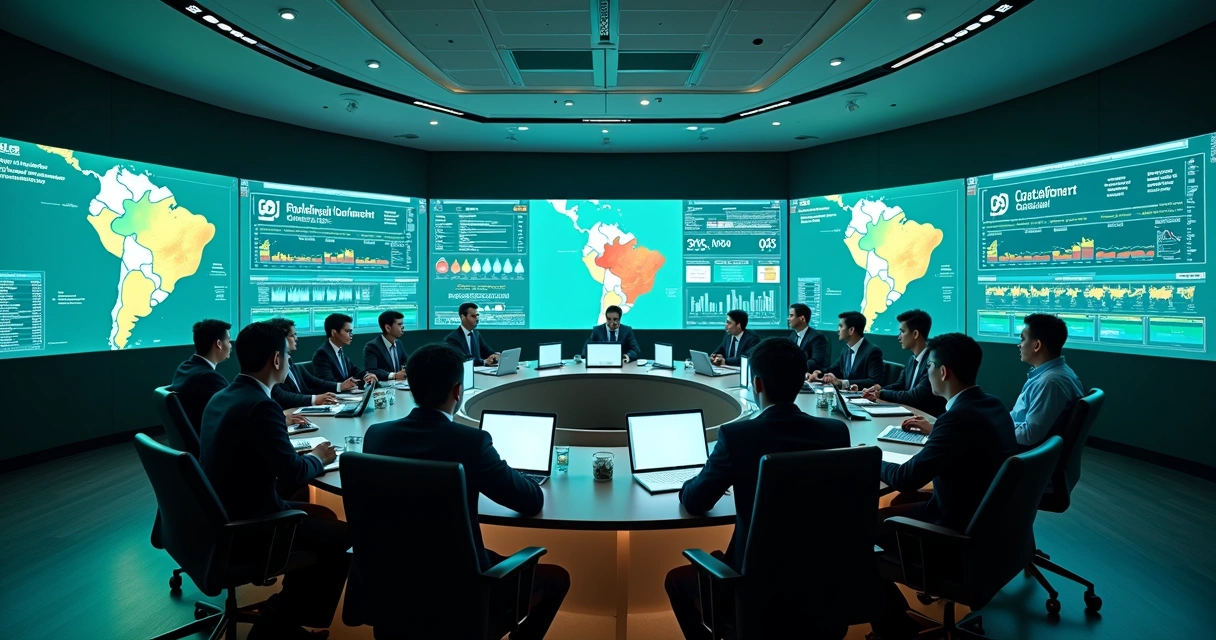 Painel digital de governança tributária com mapas e gráficos fiscais 