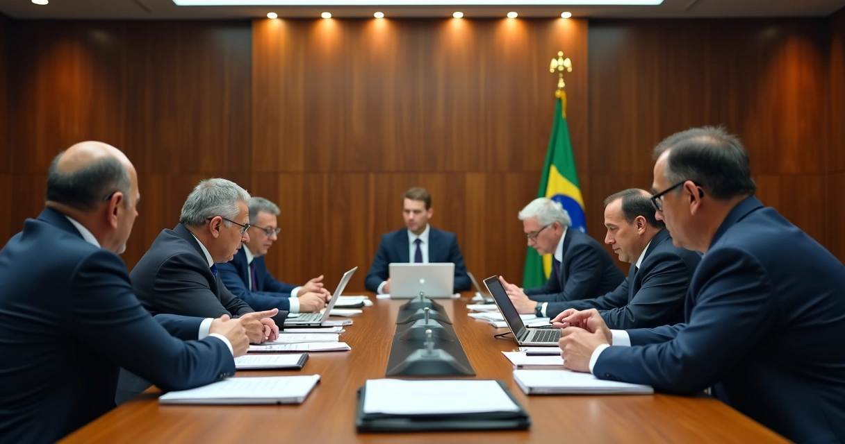 Reunião de autoridades públicas com documentos 