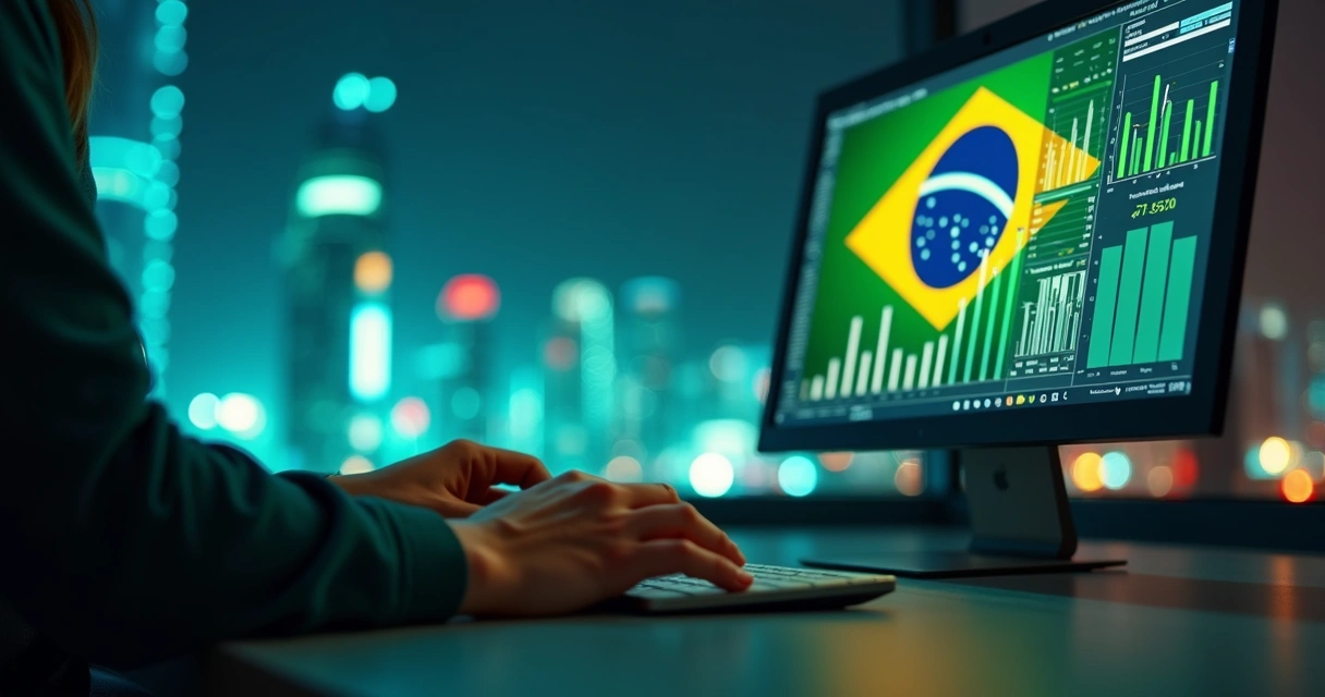 Ilustração de tela de computador com gráficos fiscais digitais