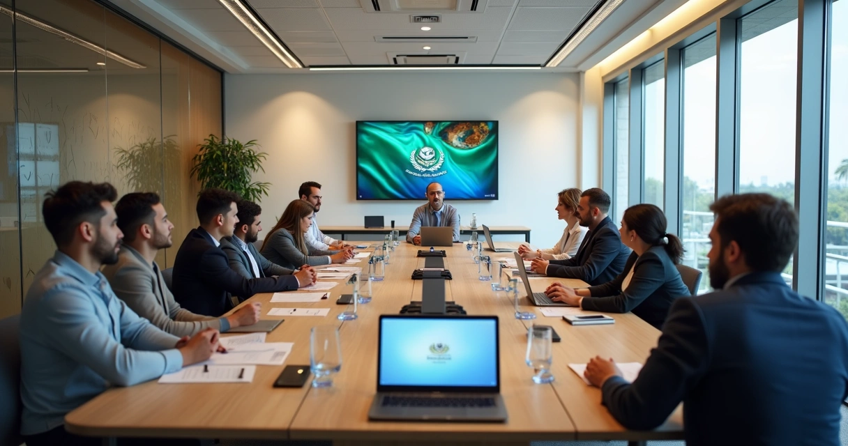 Reunião colaborativa entre gestores públicos, representantes de startups e estudantes em sala de reuniões no Paraná.