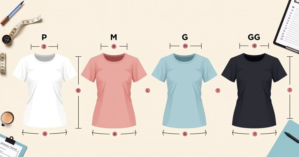 Ilustração de grade de tamanhos de baby look com medidas e peças alinhadas 