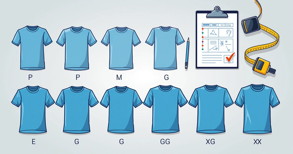 Grade de tamanhos de camiseta organizada para pedido empresarial 