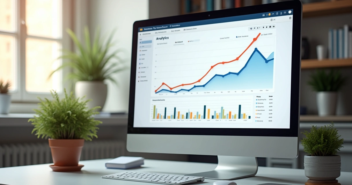 Gráfico subindo em tela de computador indicando crescimento de visitas por SEO 