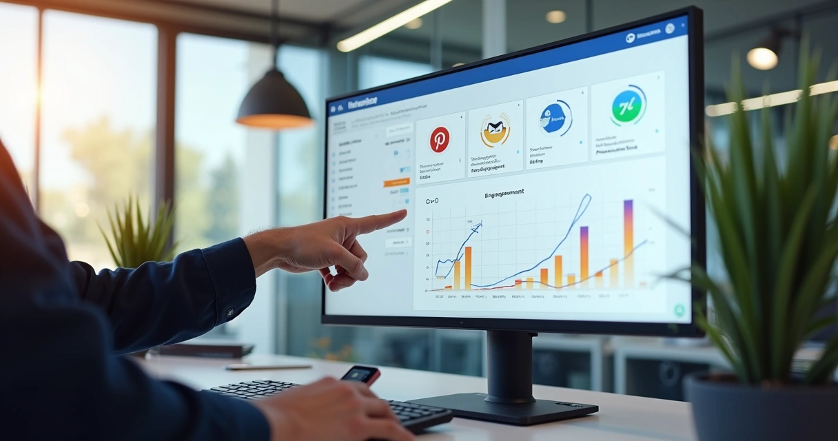 Gráfico de análise de desempenho do Instagram com aumento de engajamento visível na tela de computador 