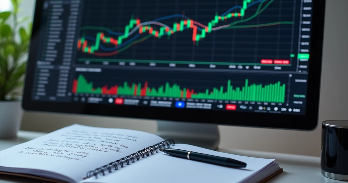Gráfico mostrando análise de estratégia de bot de negociação em tela de computador