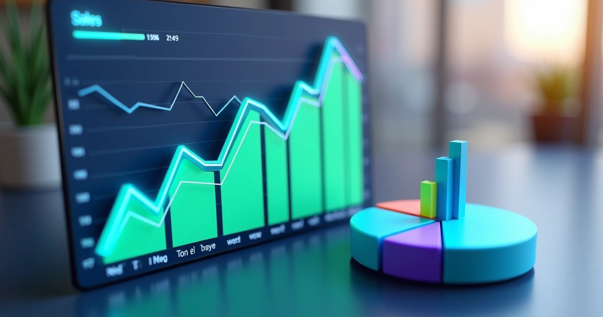 Gráfico de linhas e gráfico de pizza sobrepostos em painel BI de e-commerce 