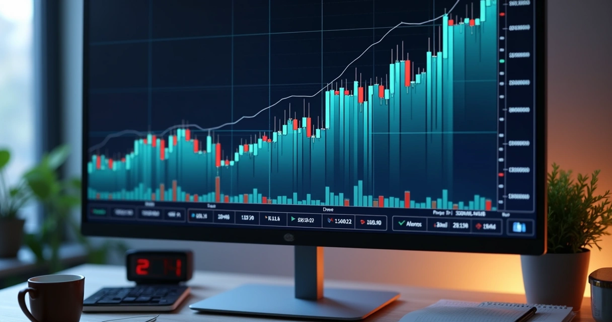 Gráfico de balanço em tela de computador no ambiente de trading 