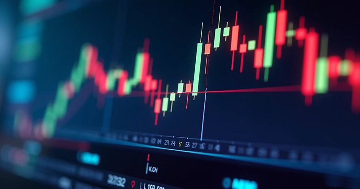 Gráfico financeiro com bandas de Bollinger mostrando volatilidade e ponto de squeeze 