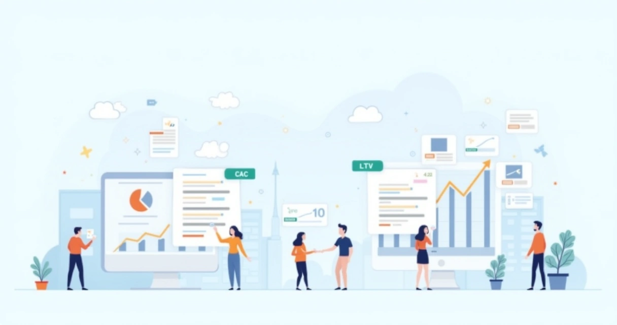 Gráfico ilustrativo mostrando linha do tempo do CAC e LTV em SaaS 