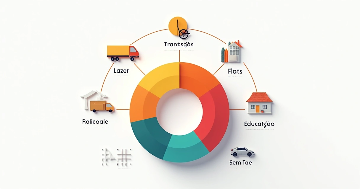 Gráfico pizza colorido mostrando despesas em várias categorias 