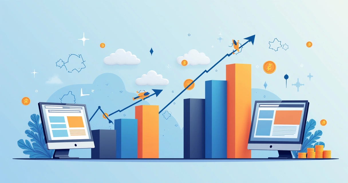 Gráfico colorido de barras comparando ganhos em CPC e CPM em dois cenários diferentes