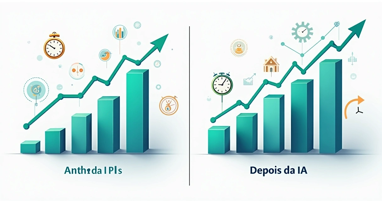 Gráfico comparativo mostrando indicadores antes e depois da IA 