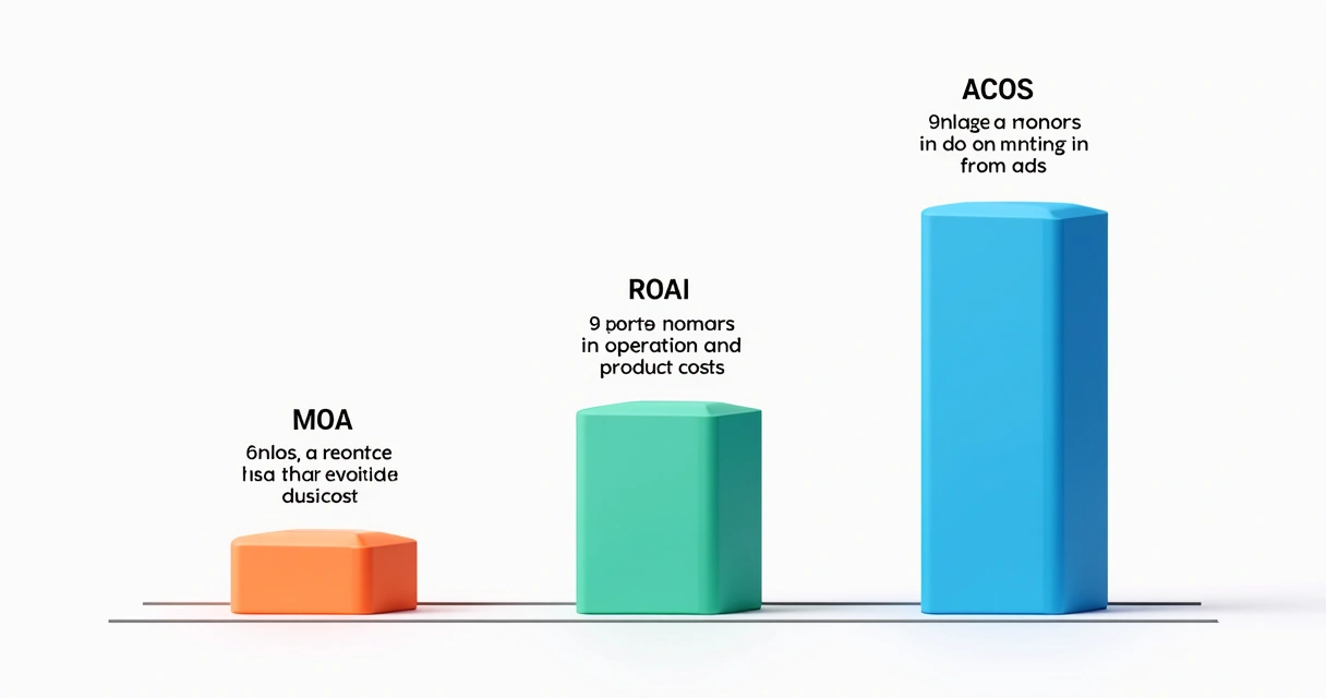 Gráfico comparativo de ROAS, ROI e ACOS mostrando diferenças de cálculo 