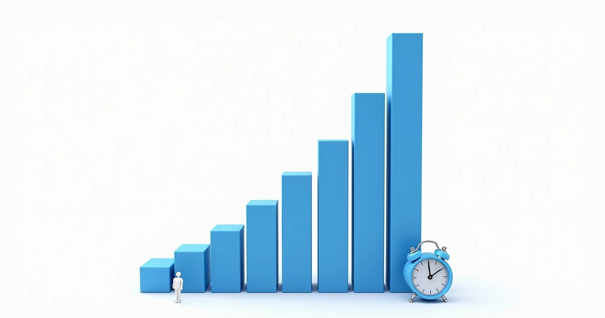 Gráfico de barras azul mostrando crescimento de agendamentos em consultório 