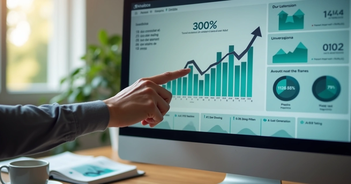 Gráfico de conversão crescente em tela de analytics