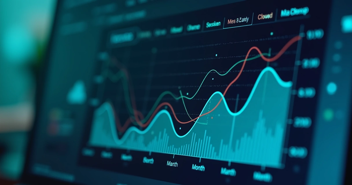 Gráfico de linhas mostrando retenção e churn por grupo de clientes ao longo dos meses 