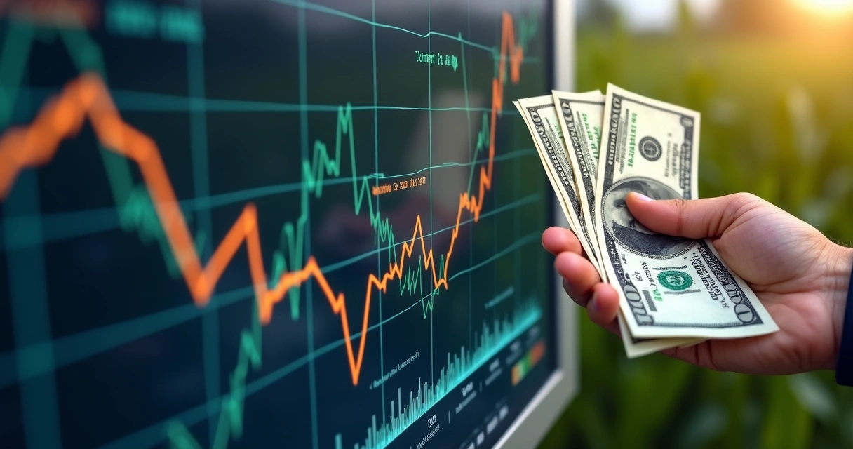 Gráfico de cotação do óleo de soja com notas de dólar 