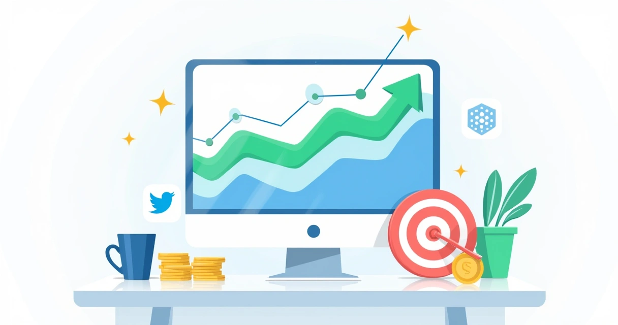 Gráfico de campanha digital crescendo em tela de computador 