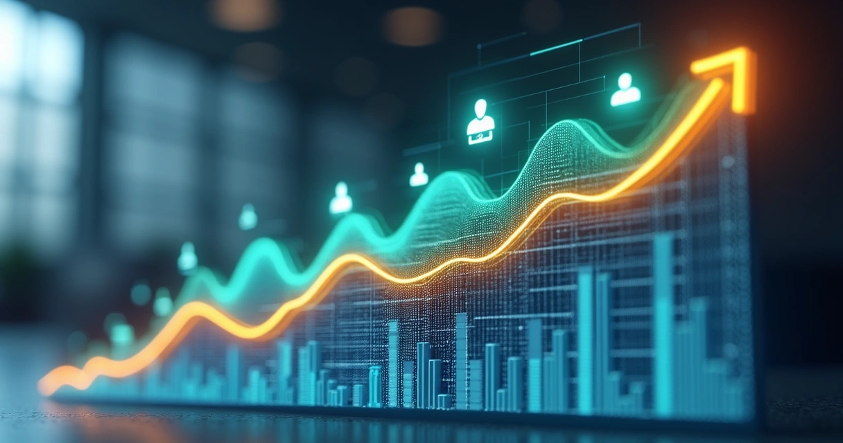 Gráfico subindo representando crescimento de dados de clientes com automação