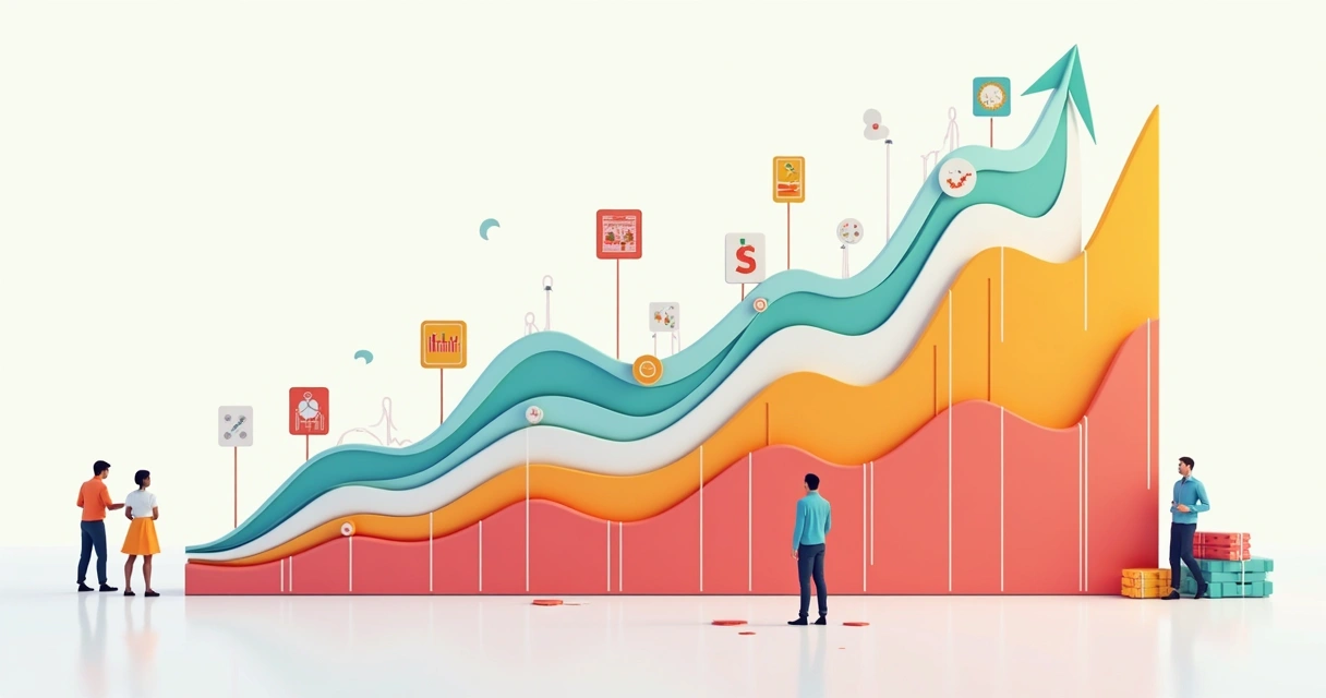 Gráfico colorido mostrando crescimento dos investimentos 