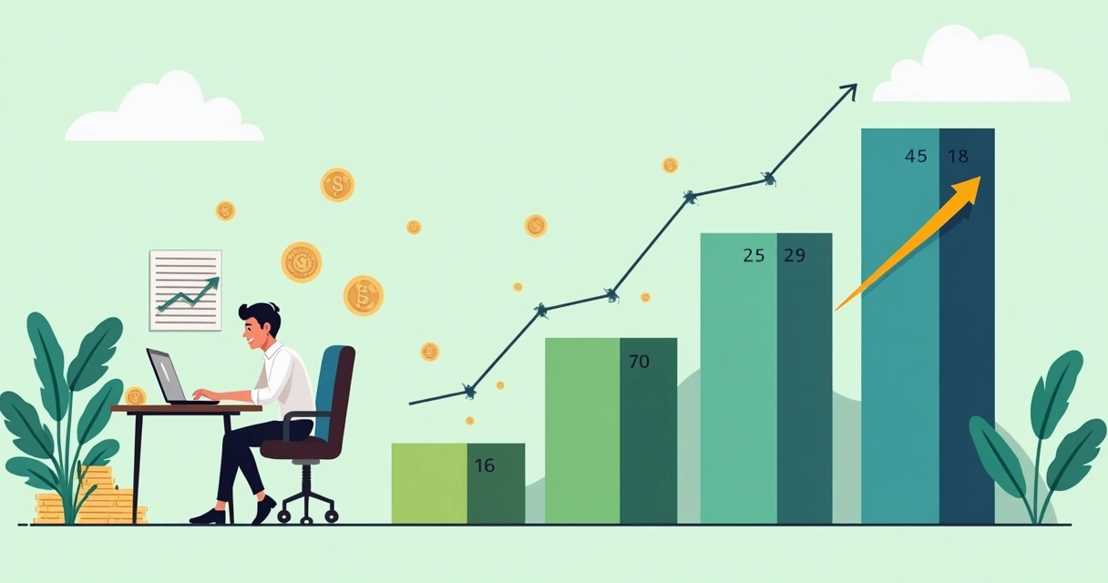 Gráfico mostrando crescimento dos lucros de um empreendedor 