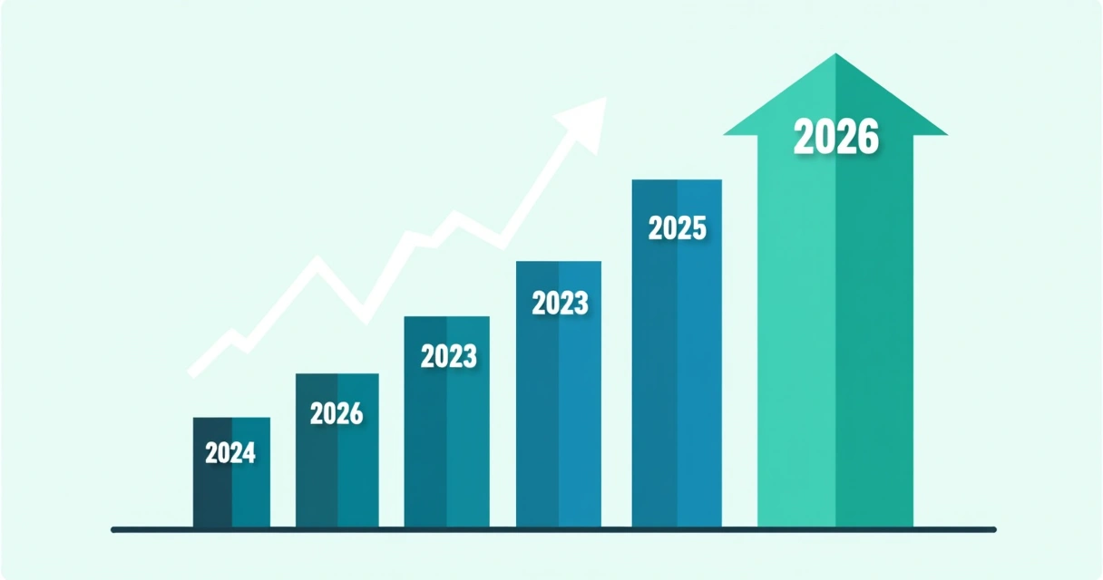 Gráfico moderno mostrando crescimento do seguro de acidentes pessoais de 2023 a 2026, em barras destacadas.
