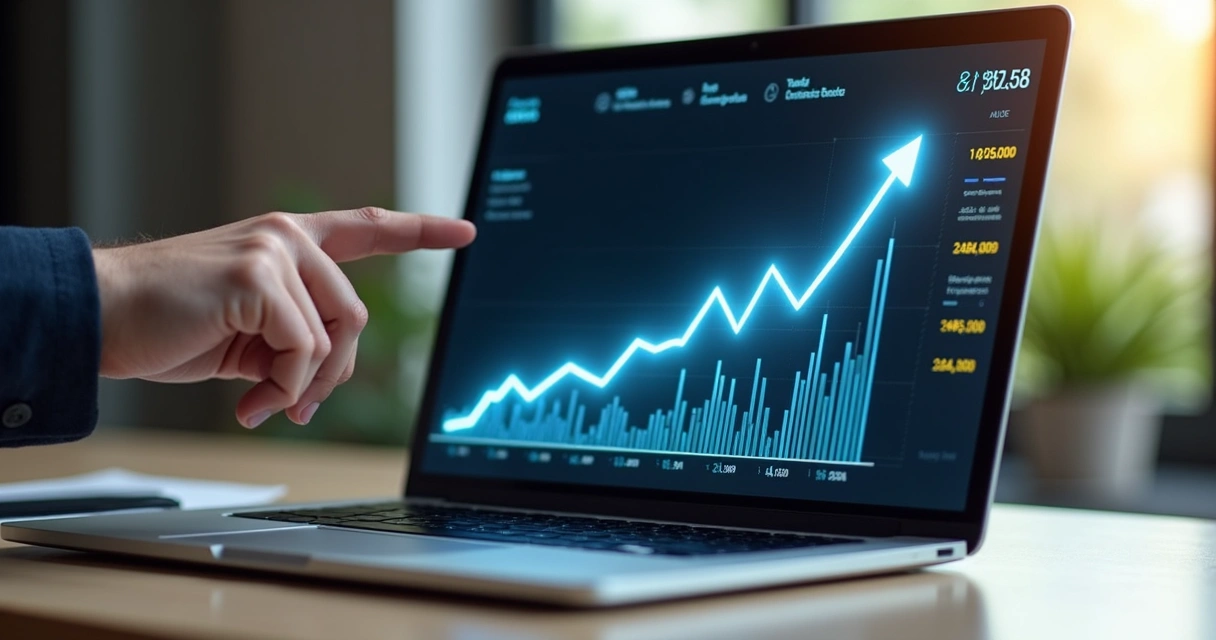 Gráfico colorido mostrando crescimento das vendas em um ambiente digital