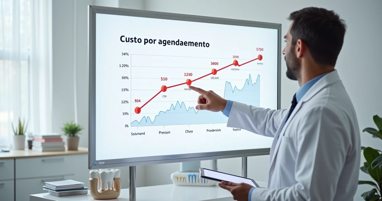 Gráfico mostrando diminuição de custo por agendamento em clínica odontológica 
