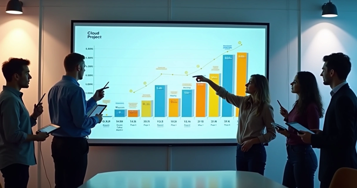 Gráfico colorido de barras mostrando custo em cloud por projetos separados 