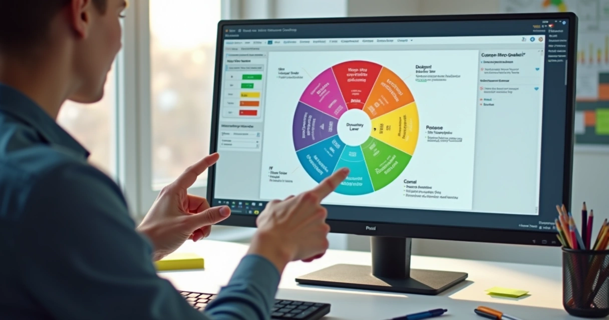 Gráfico de radar comparando diferentes atributos de produtos com cores distintas